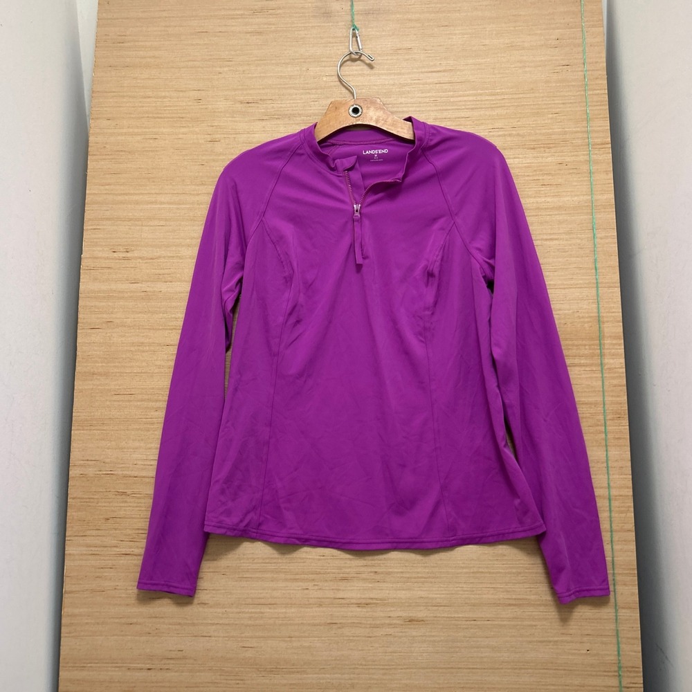 Lands End Womens Purple Long Sleeve Quarter Zip Rash Guard Swim Shirt M 10-12